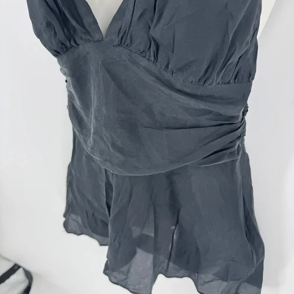 Vintage Y2K Express Black Silk Halter Top Plunge Backless Cami Size M Medium - Picture 6 of 7